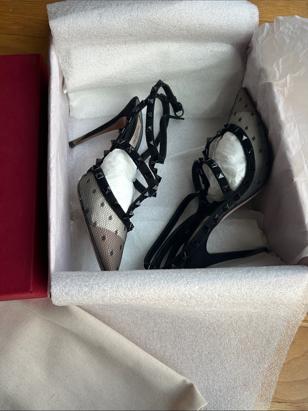 Valentino Garavani Black Studded Mesh Pointed-Toe Slingbacks